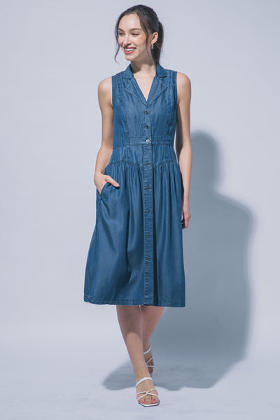 Vestido de Tencel Midi Cuello Camisero