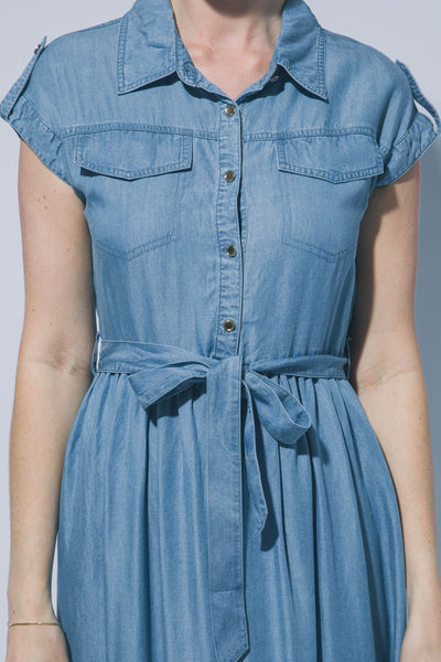 Vestido de Tencel Camisero Manga Corta