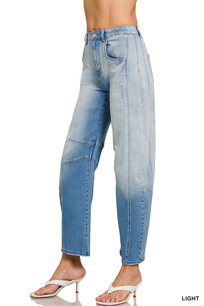 Pantalón Denim Cropped Corte Barril