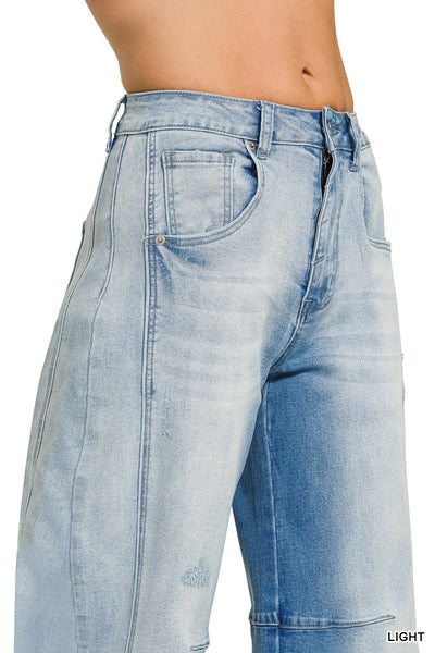 Pantalón Denim Cropped Corte Barril