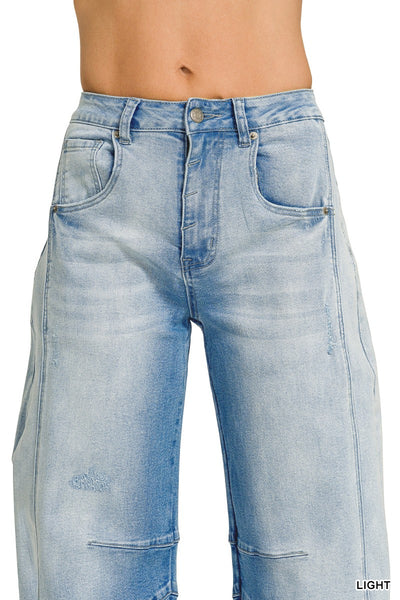 Pantalón Denim Cropped Corte Barril