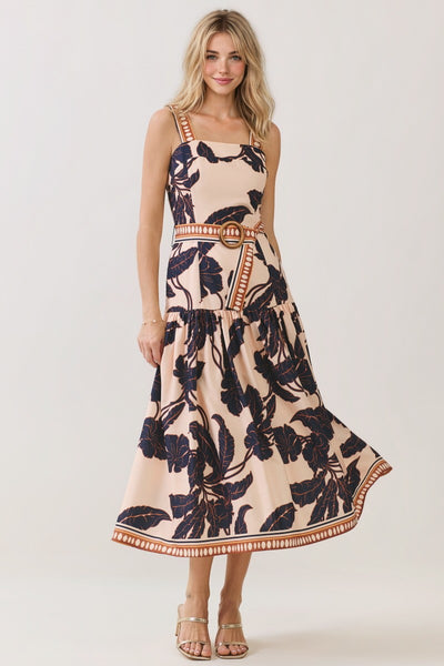 Vestido Midi Floral con Tirantes y Falda Escalonada