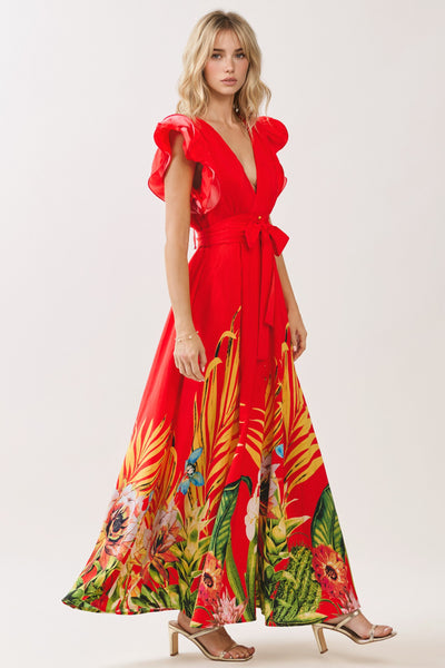 Vestido Maxi con Botones y Estampado Botánico