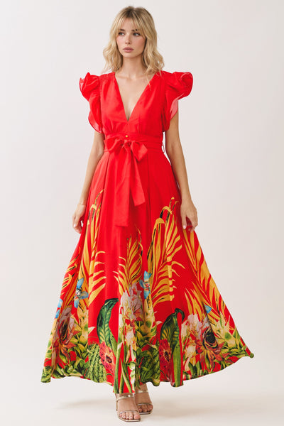 Vestido Maxi con Botones y Estampado Botánico
