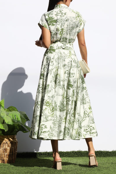 Vestido Midi Botanico con Botones y Cinturón