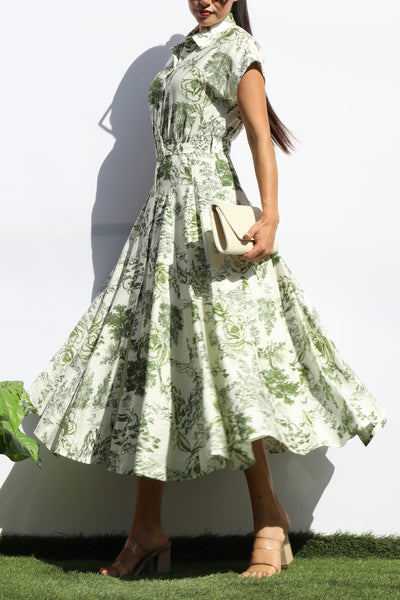 Vestido Midi Botanico con Botones y Cinturón