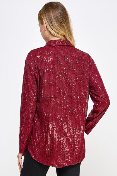 Sequin Long Sleeve Button Down Blouse