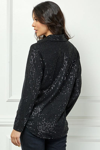 Sequin Long Sleeve Button Down Blouse