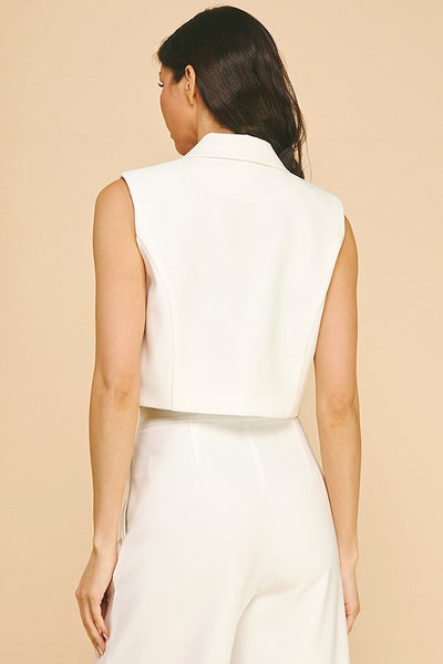 Chaleco Blazer de Twill Cropped con Solapas