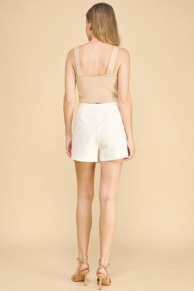 Skort Cruzado de Twill con Detalle Hoja Dorada