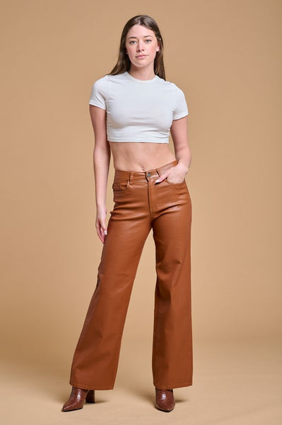 Super Stretch Faux Leather Wide Leg Pants