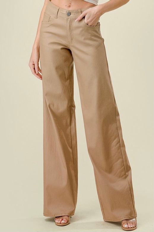 Super Stretch Faux Leather Wide Leg Pants