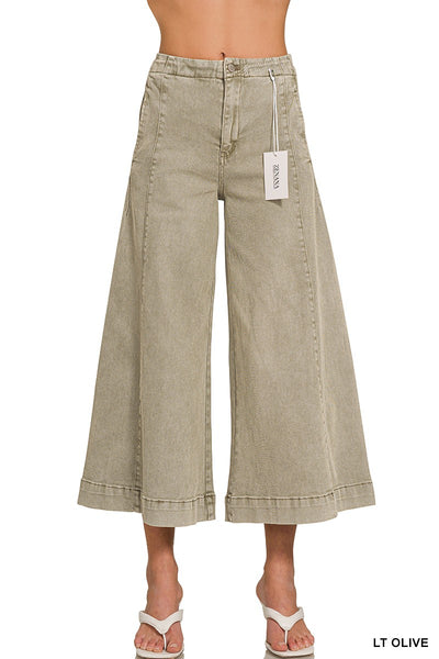 Soft Denim Gaucho Cropped Jeans Tiro Alto