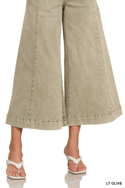Soft Denim Gaucho Cropped Jeans Tiro Alto