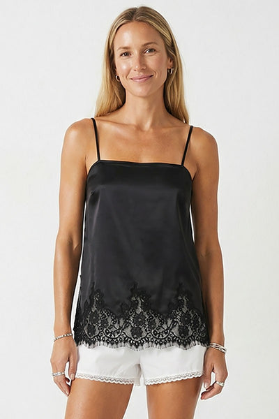 Camisola de Satin con Encaje y Cuello Cuadrado