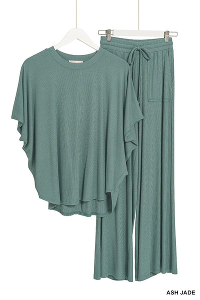 Conjunto de Top y Pantalon de Rayon Acanalado