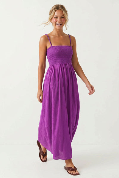 Smocking Maxi Vestido