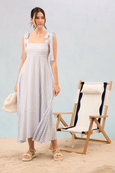 Striped Tie Shoulder Midi Dress