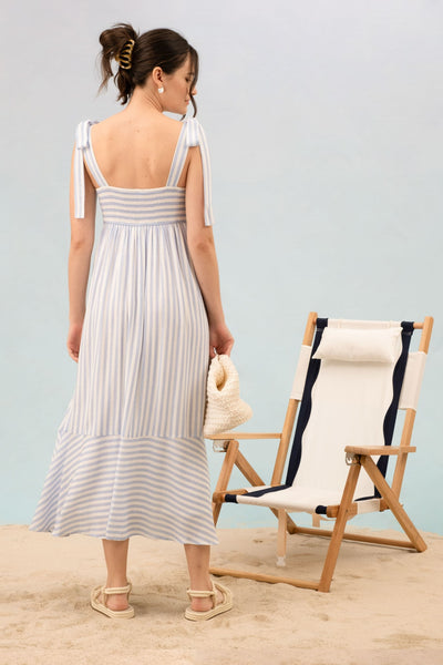 Striped Tie Shoulder Midi Dress