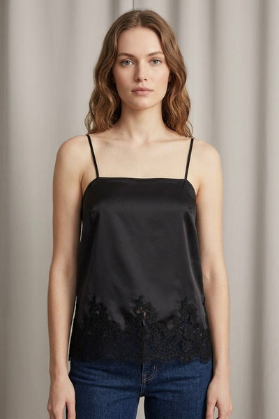 Camisola de Satin con Encaje y Cuello Cuadrado