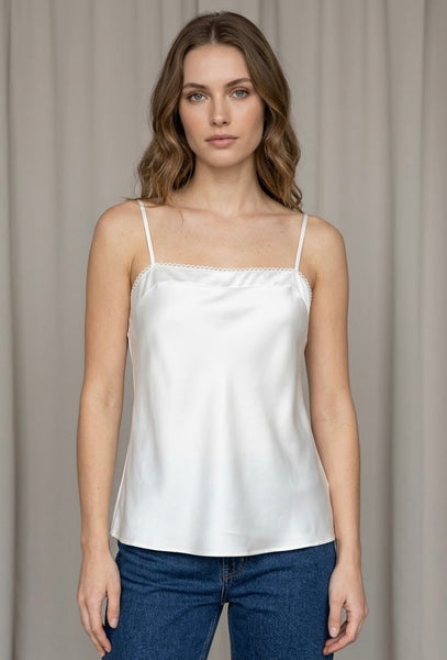 Camisola de Satin con Encaje Festoneado