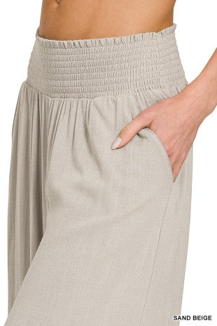 Pantalon Palazzo con Cintura Smock
