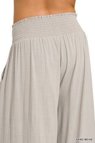 Pantalon Palazzo con Cintura Smock