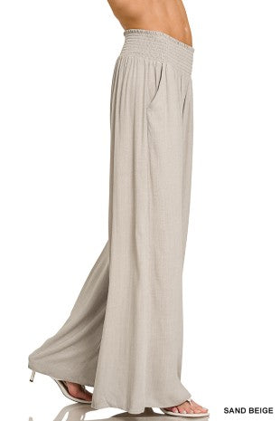 Pantalon Palazzo con Cintura Smock