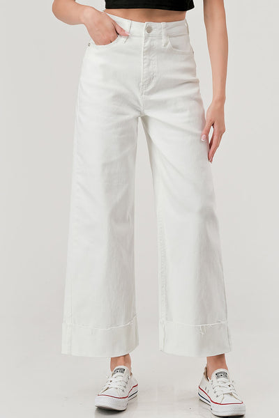 Stretch Denim Wide Leg Jeans with Wide Cuff