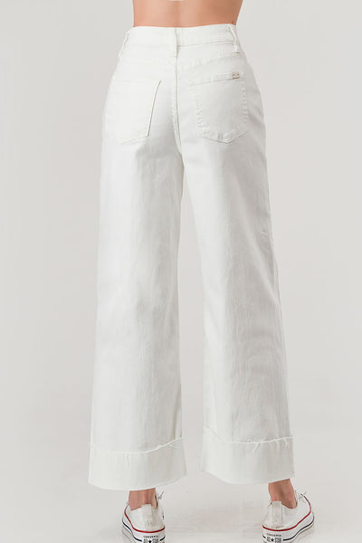 Stretch Denim Wide Leg Jeans with Wide Cuff