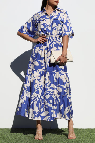 Floral Sleeve Woven Midi Dress