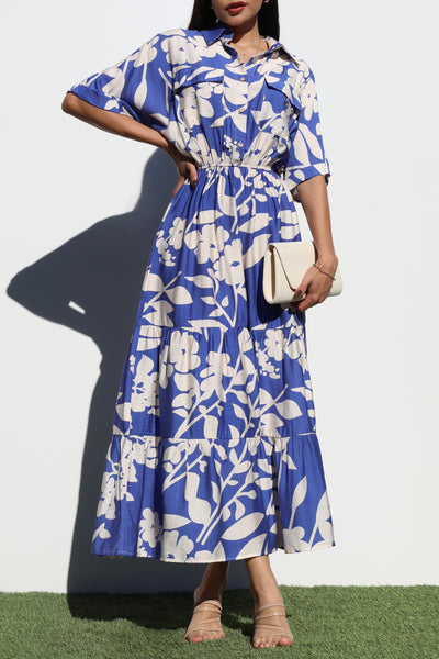 Floral Sleeve Woven Midi Dress