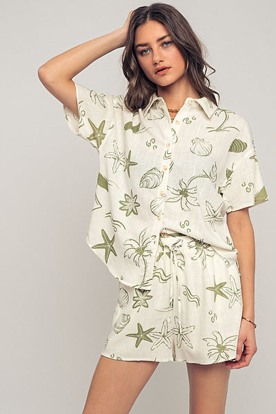 Linen Blend Sea Print Shirt