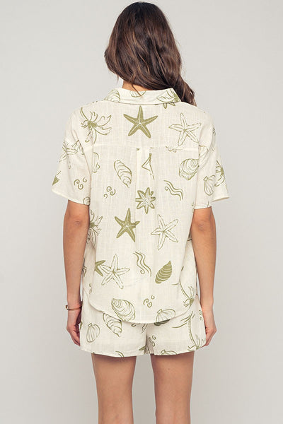 Linen Blend Sea Print Shirt