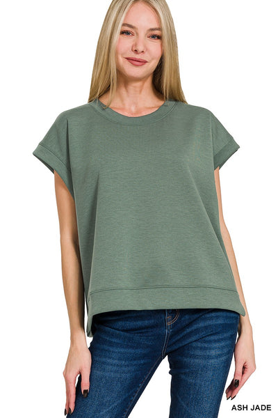 Modal Mix Scuba Short Sleeve Sweatshirt Top