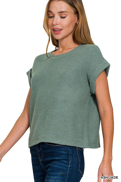 Knit Short Sleeve Crew Neck Sweater Top