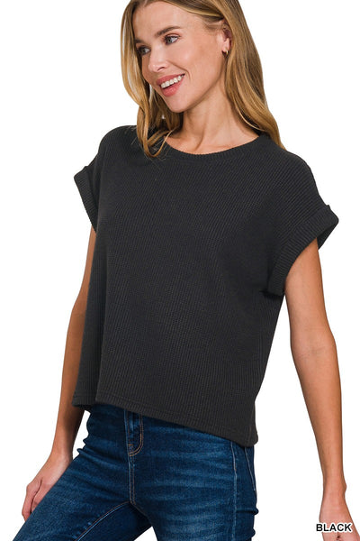 Knit Short Sleeve Crew Neck Sweater Top