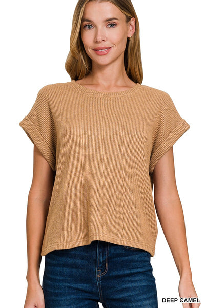 Knit Short Sleeve Crew Neck Sweater Top