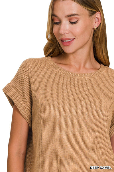 Knit Short Sleeve Crew Neck Sweater Top