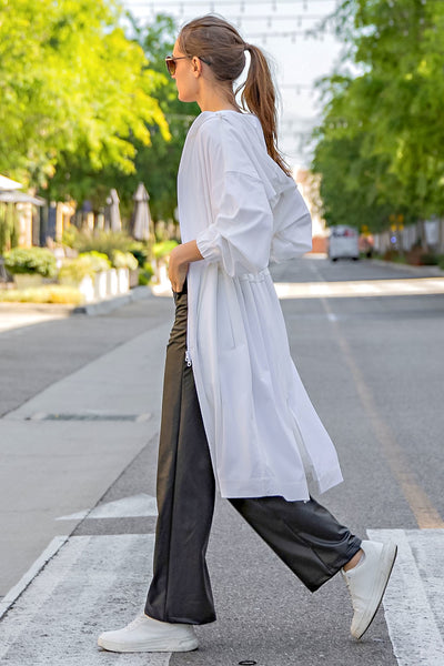 White Crinkle Woven Long Hoodie Jacket