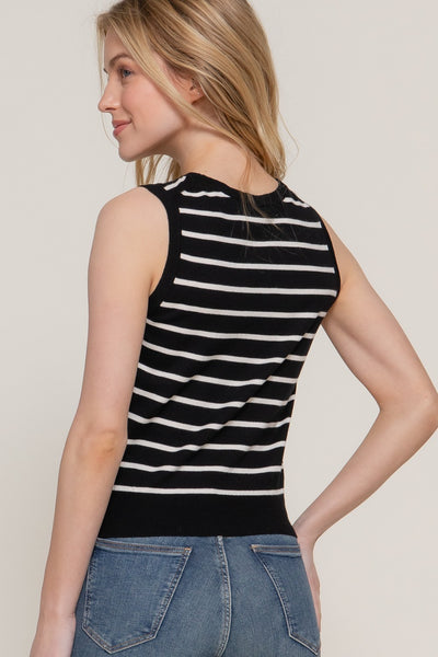 Striped Knit Sleeveless Crew Neck Spring Top