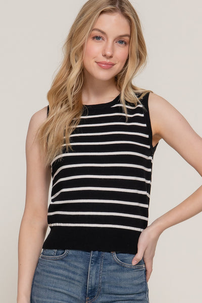 Striped Knit Sleeveless Crew Neck Spring Top