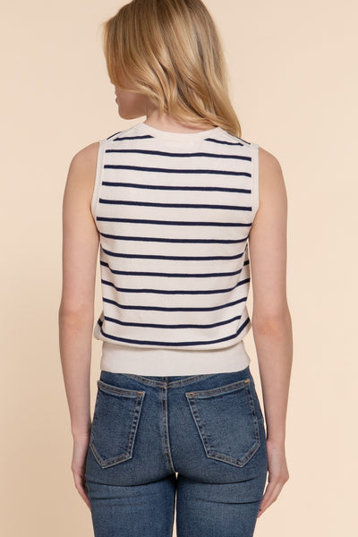Striped Knit Sleeveless Crew Neck Spring Top