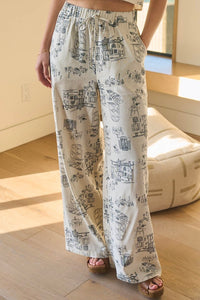 Toile Linen Wide Leg Drawstring Pants