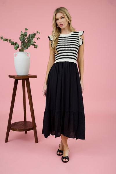 Striped Knit Midi Dress