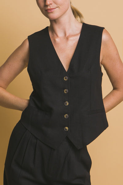 Linen Blend V-Neck Vest