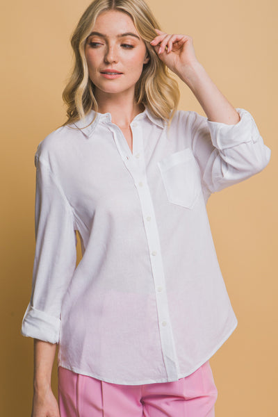 Linen-Blend Roll-Up Sleeve Shirt
