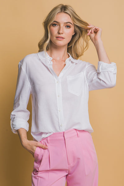 Linen-Blend Roll-Up Sleeve Shirt