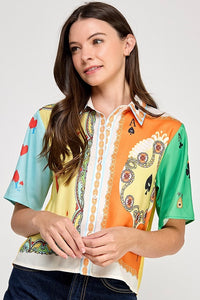 Card Deck Resort Button Down Short Sleeve Shirt