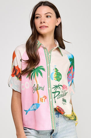 Tropical Summer Resort Button Down Shirt